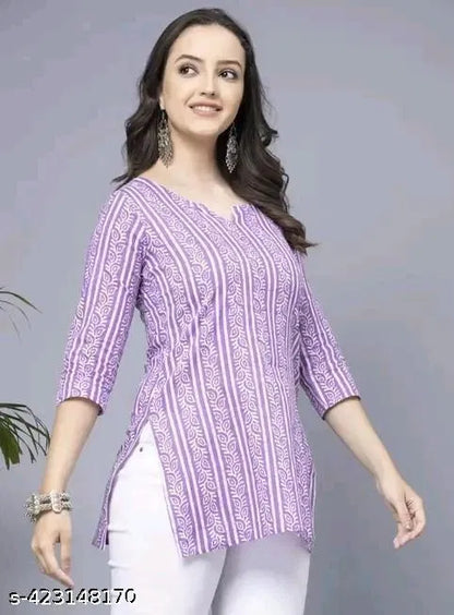 Women Lavender Rayon Short Kurti