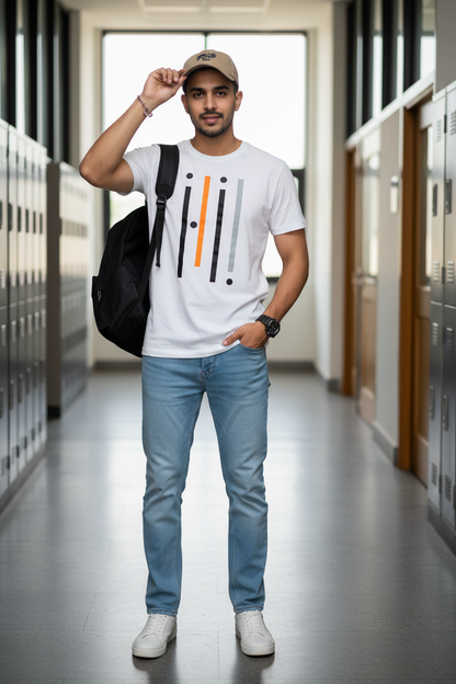 Men’s White Printed Cotton-Blend T-Shirt – Regular Fit, Short Sleeves, All-Season Casual Wear