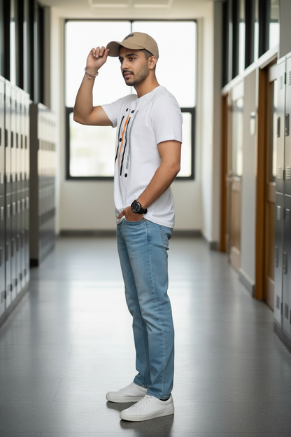 Men’s White Printed Cotton-Blend T-Shirt – Regular Fit, Short Sleeves, All-Season Casual Wear