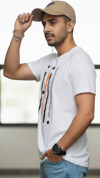 Men’s White Printed Cotton-Blend T-Shirt – Regular Fit, Short Sleeves, All-Season Casual Wear