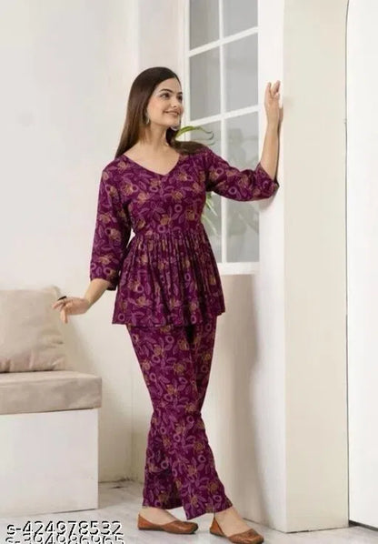 Women's Printed Purple Co-Ord Set