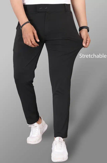 Men's Lycra Blend Stretchable Black Trousers