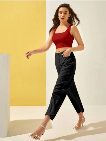 Women Cotton Blend Solid Maroon Crop Top | Tank Top