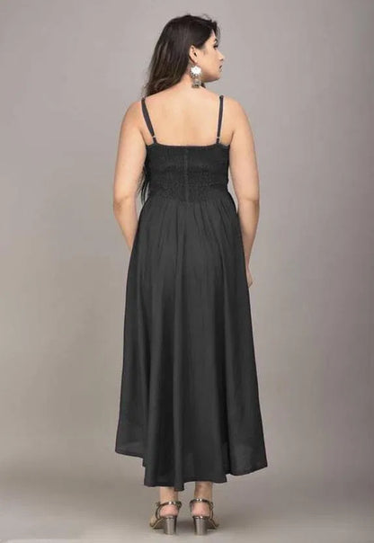 Women’s Black Smocked Midi Dress | Elegant Sleeveless Party & Summer Dress