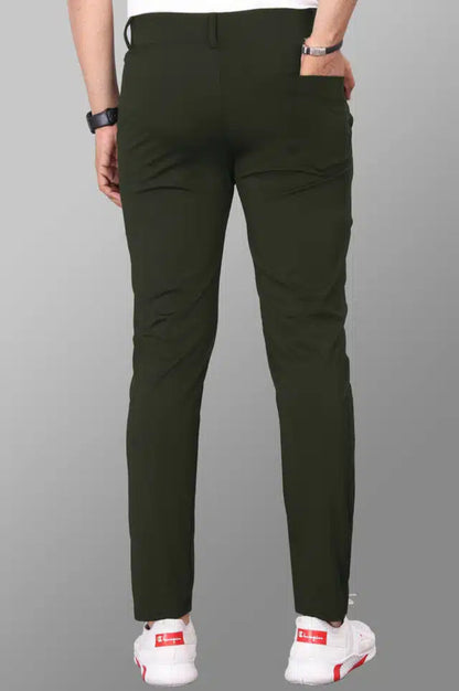 Men's Bottle Green Lycra Blend Stretchable Trousers