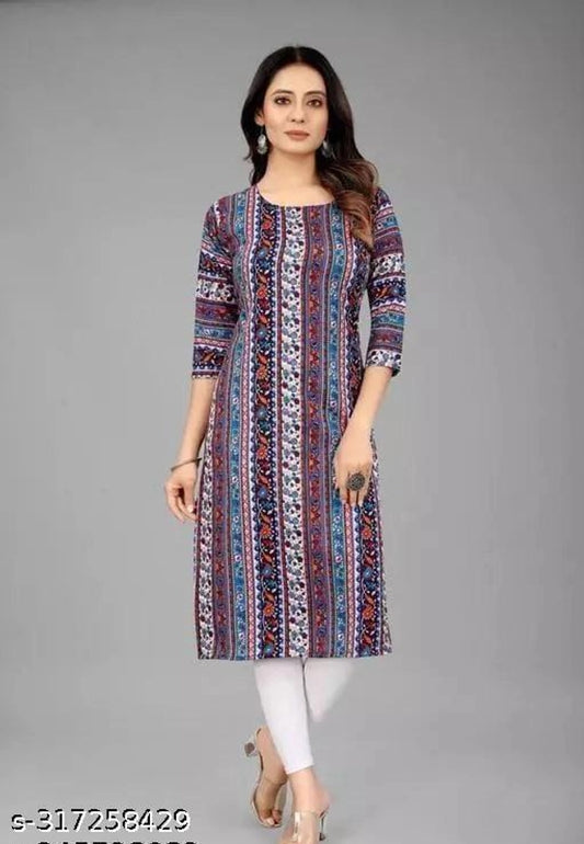 Women Crepe Printed Teal Kurti