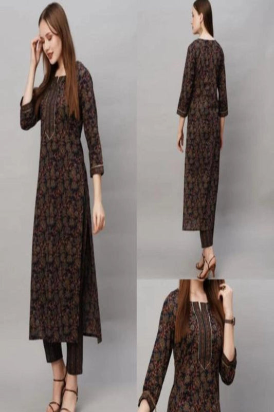 Women Blended Cotton Printed Multicolor Kurti with Pant
