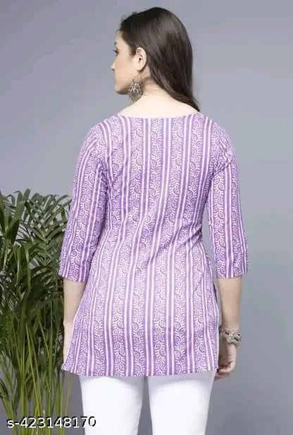 Women Lavender Rayon Short Kurti
