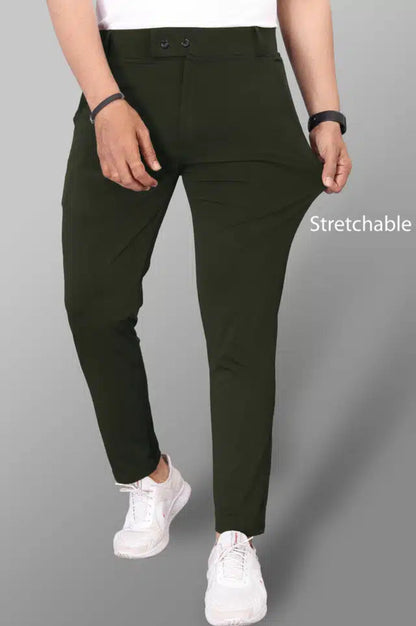 Men's Bottle Green Lycra Blend Stretchable Trousers