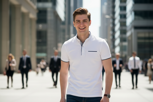 Men’s White Slim Fit Mandarin Collar T-Shirt – Cotton, Short Sleeves, Solid Casual Wear