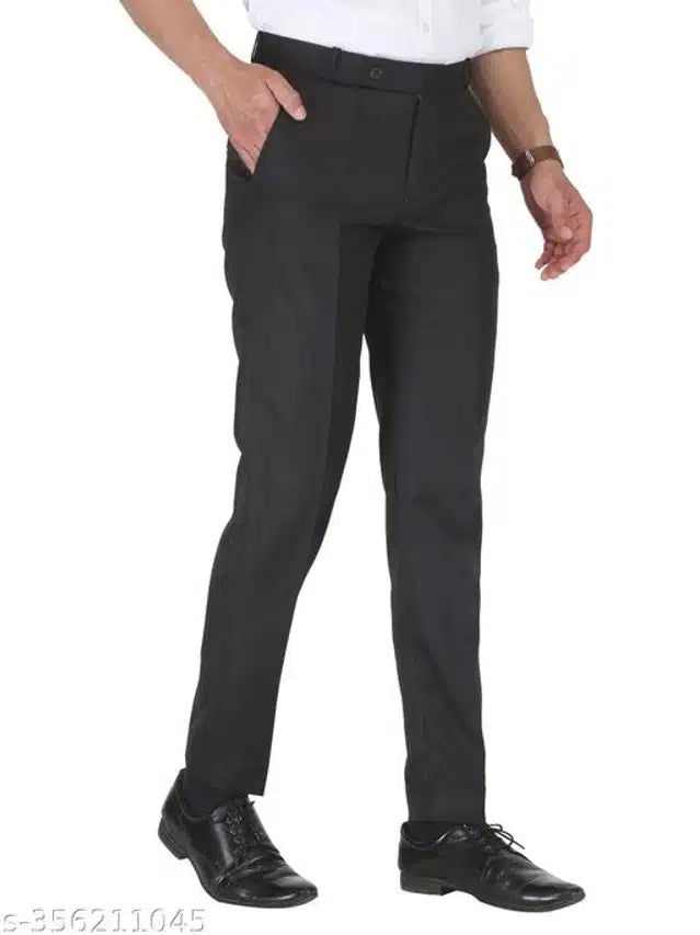Men's Black Blended Cotton Formal Trousers