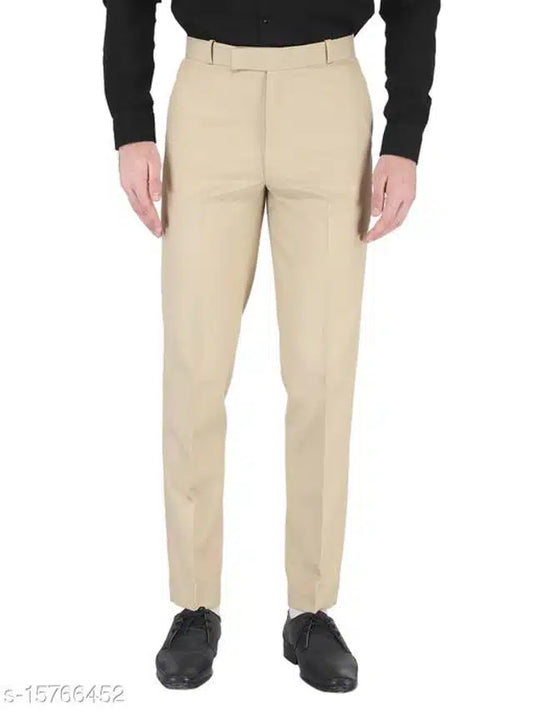 Men's Cream Blended Cotton Formal Trousers