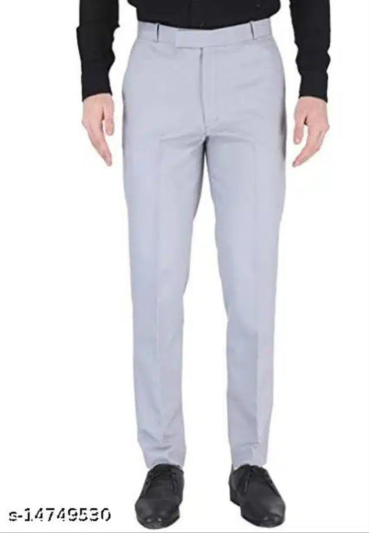 Men's Grey Cotton Blend Formal Trousers