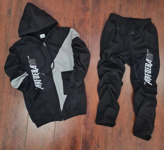 Men's Fleece Printed Black Track Suit