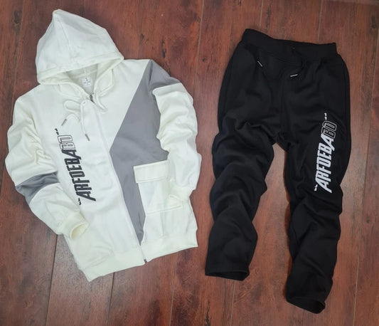 Men's Fleece Printed Black & White Track Suit