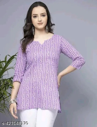Women Lavender Rayon Short Kurti