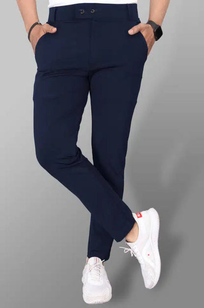 Men's Lycra Blend Stretchable Navy Blue Trousers