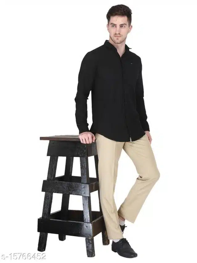 Men's Cream Blended Cotton Formal Trousers