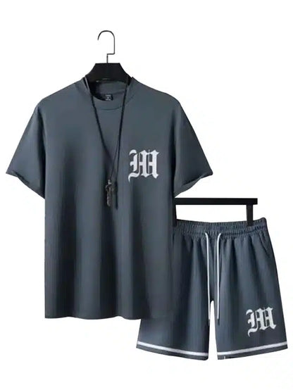 Men's Printed Grey Knitted Track Suit