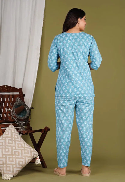 Women Floral Print Blended Cotton Nightwear Loungewear Co-ord Set