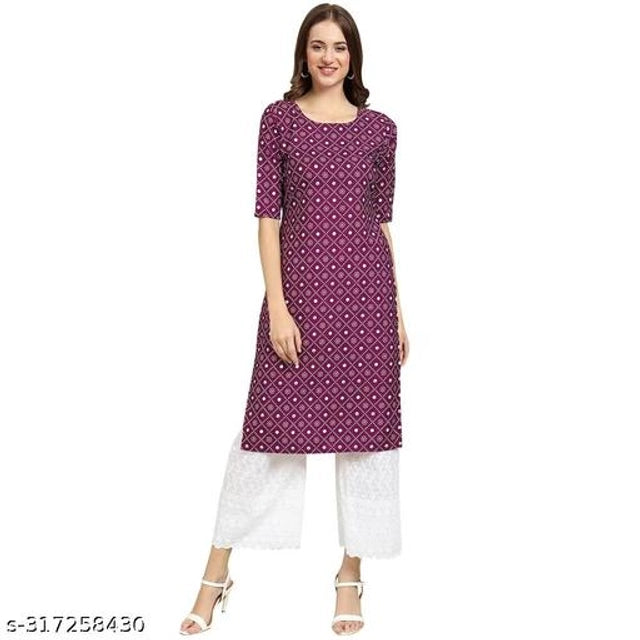 Women Crepe Maroon Printed Kurti