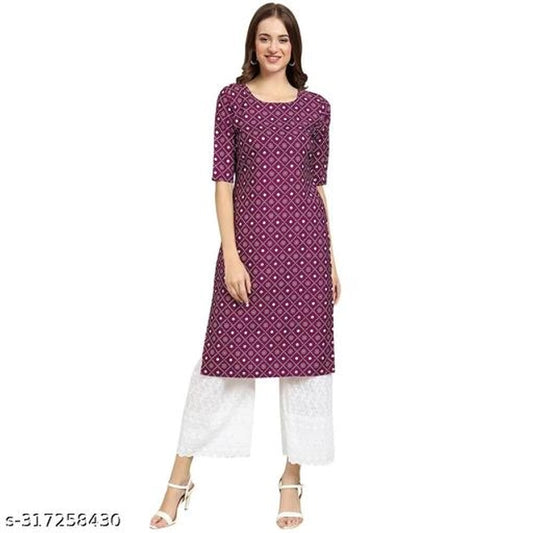 Women Crepe Maroon Printed Kurti