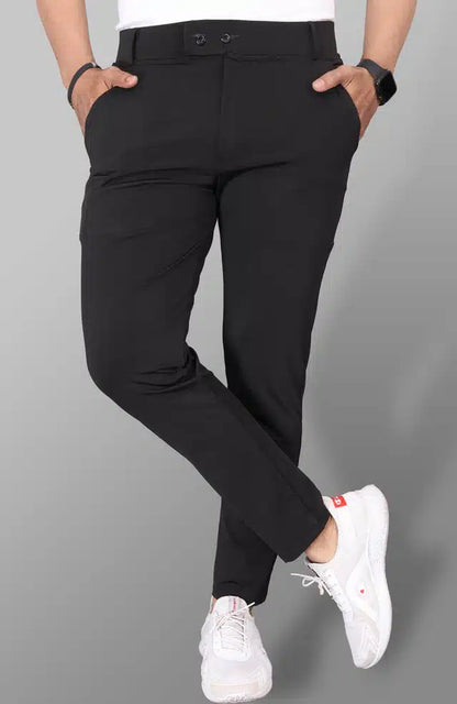 Men's Lycra Blend Stretchable Black Trousers