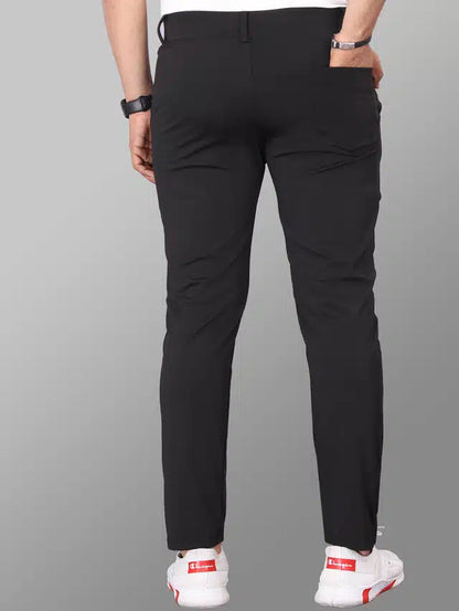 Men's Lycra Blend Stretchable Black Trousers