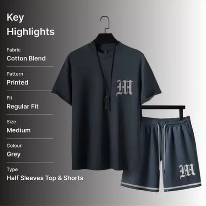 Men's Printed Grey Knitted Track Suit