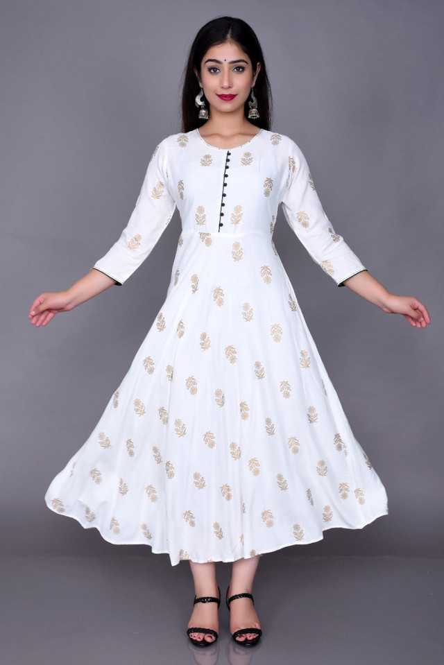 Women Rayon Printed White Kurti