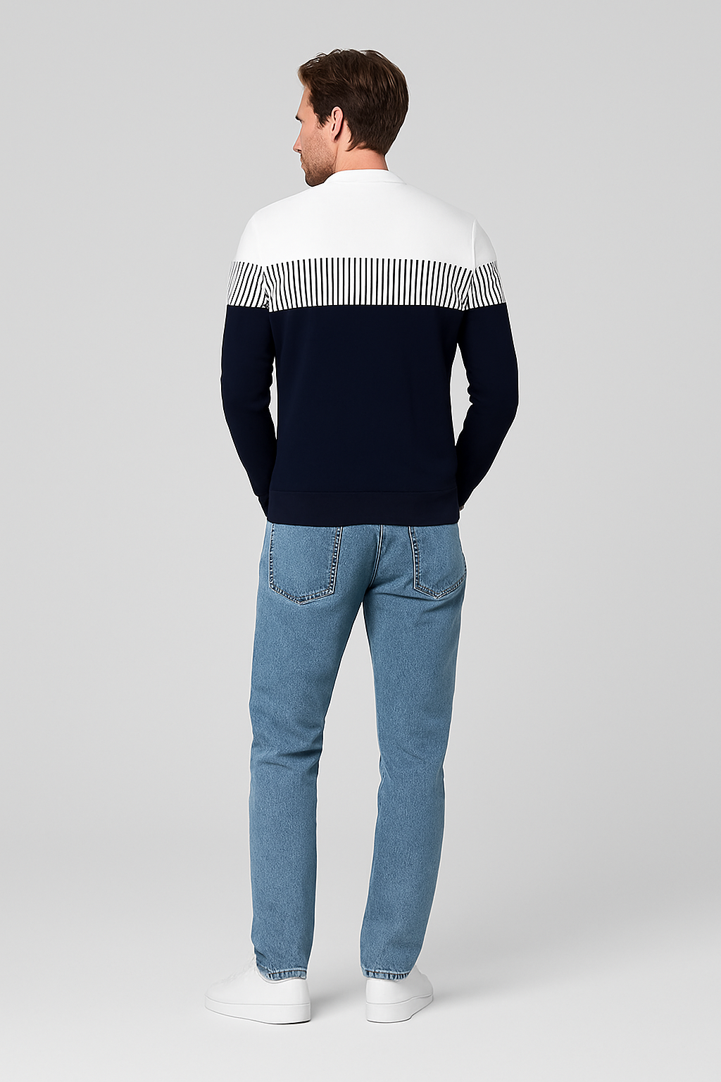 Men's Color Block T-Shirt - Black & White Striped Long Sleeve | Casual & Streetwear Essential
