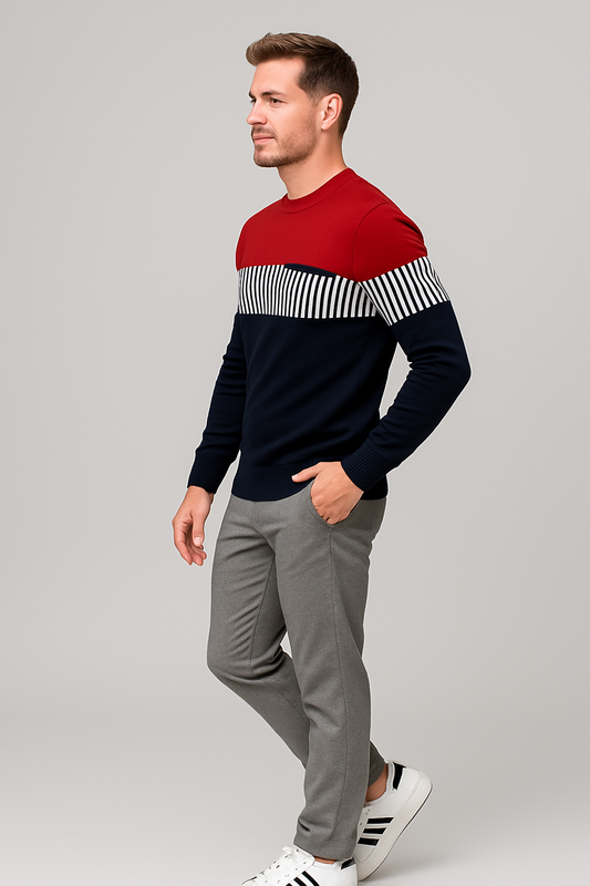 Men’s Cotton Blend Red & Black Color Block Full Sleeves T-Shirt – Streetwear & Casual Wear Essential