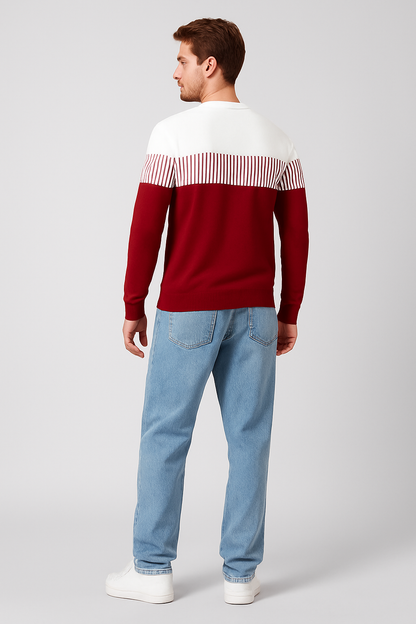 Men’s Cotton Blend Red & White Color Block Full Sleeves T-Shirt – Casual & Streetwear Essential