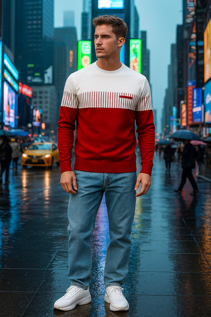 Men’s Cotton Blend Red & White Color Block Full Sleeves T-Shirt – Casual & Streetwear Essential