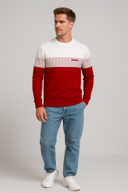 Men’s Cotton Blend Red & White Color Block Full Sleeves T-Shirt – Casual & Streetwear Essential
