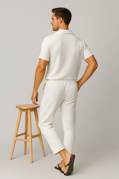 Men’s White Corduroy Co-Ord Set – Casual & Loungewear Cotton Blend Outfit