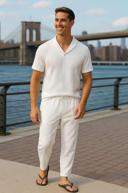 Men’s White Corduroy Co-Ord Set – Casual & Loungewear Cotton Blend Outfit
