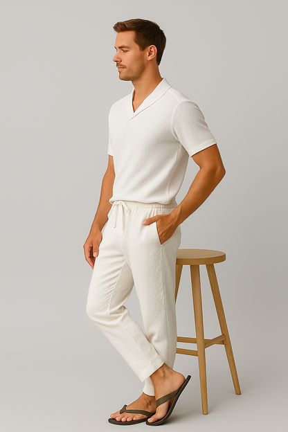Men’s White Corduroy Co-Ord Set – Casual & Loungewear Cotton Blend Outfit